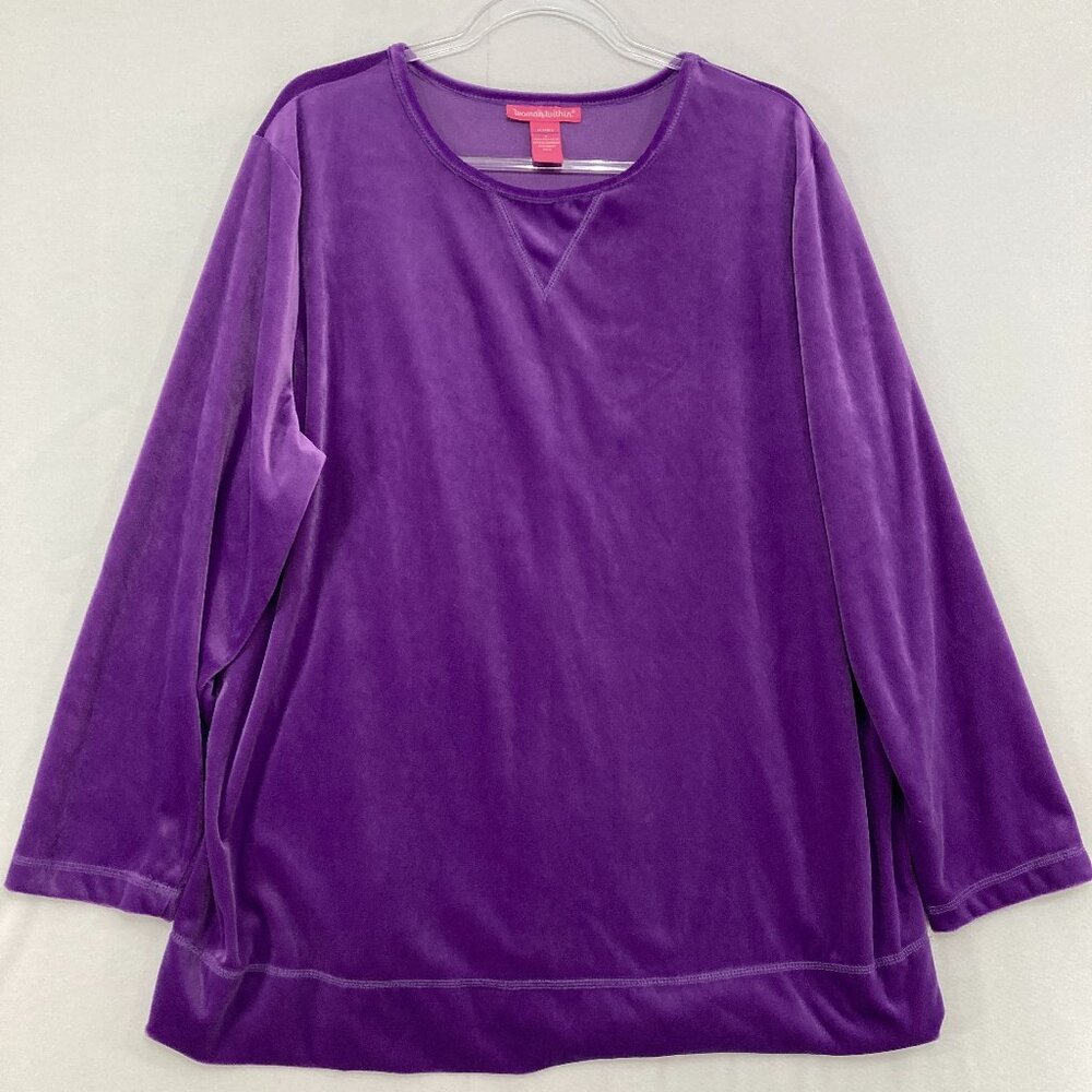 Woman Within Top size 1X Purple Crew Neck Loungewear Velvet Fleece Pull-over